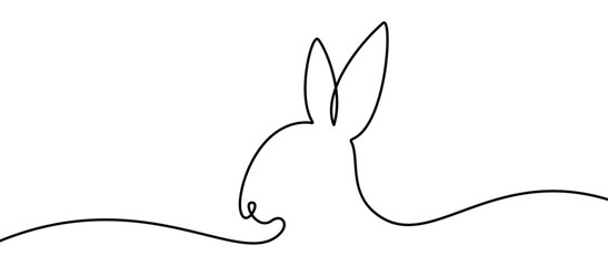 Easter bunny head and ears continuous line illustration. Line art Easter rabbit banner or border.