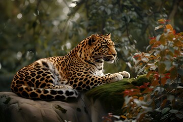 Close-up of a beautiful leopard in the wild with blurred background