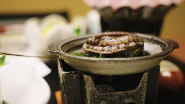 Japanese Abalone, Live Seafood on Nabe Pot 4k