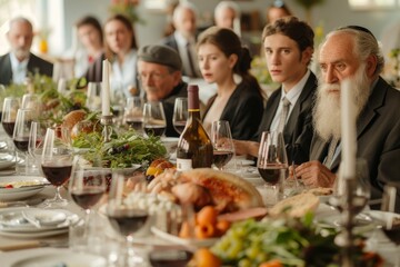 Intergenerational Jewish Family Gathered for a Traditional Passover Seder Meal
