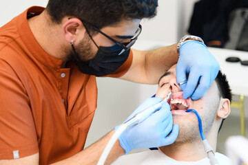 Dental whitening procedure in progress
