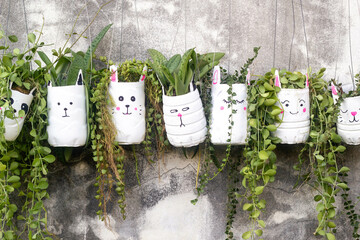 plant pots made from reused water bottles