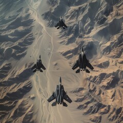 Aerial view of fighter jets bombarding enemy targets
