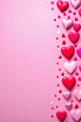 Background decoration valentine concept. Red hearts on a monochrome background.