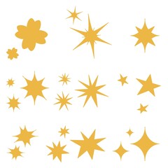 Flat stars and sparkle symbols on white background