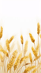 Golden wheat ears against a white background with space for text