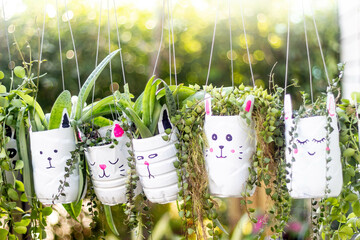 plant pots made from reused water bottles