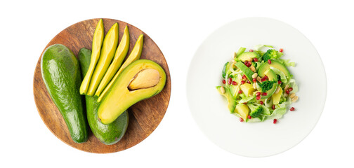 Green Salad with Avocado, Cucumber and Nuts on White Plate