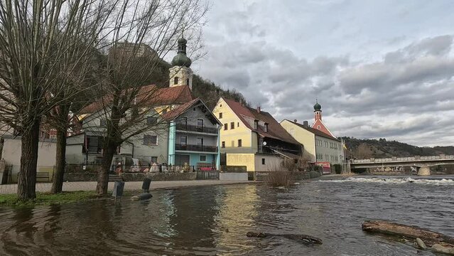 Naab river in Bavaria near Kallmuenz with flood