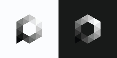 Abstract geometric hexagon letter P initial vector logo design.