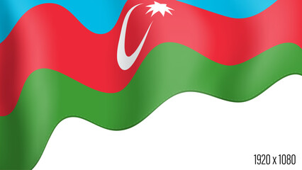 Azerbaijan country flag realistic independence day background. Azerbaijani commonwealth banner in motion waving, fluttering in wind. Festive patriotic HD format template for independence day