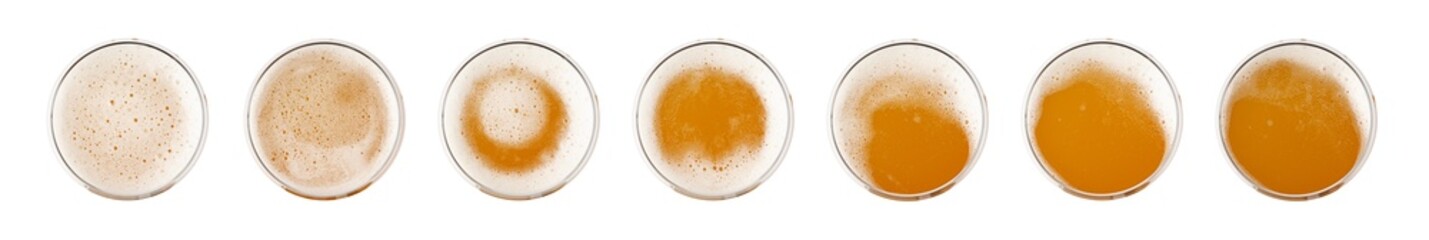 Beer Isolated Top View, Unfiltered Lager in Glass, Wheat Beer with Foam, Bubbles on Alcohol Drunk...
