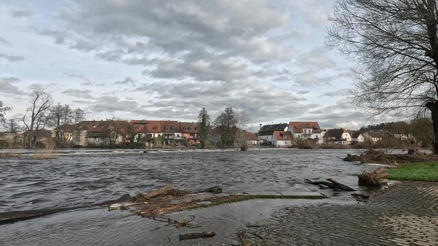 Naab river in Bavaria near Kallmuenz with flood