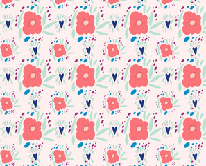 Seamless Pattern with Spring Flowers Isolated on white background