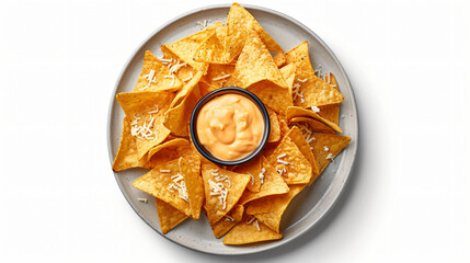 Nachos chips on a plate with cheese sauce