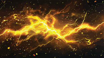 Vector yellow lightnings over black background - obrazy, fototapety, plakaty