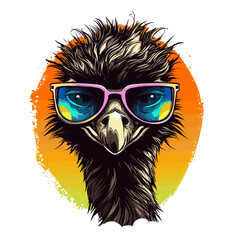 Ostrich in sunglasses. Vector illustration on white background.