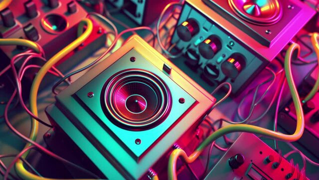 abstract geometric background with stereo audio speakers