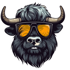 Naklejka premium Bison head in sunglasses. Vector illustration isolated on white background.