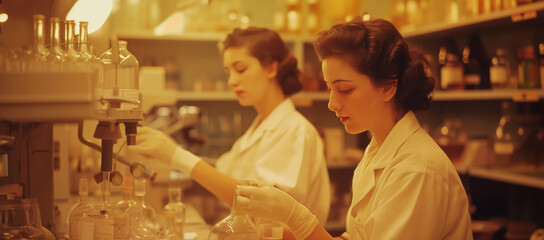 Two young female pharmacist in a research lab. early days. 