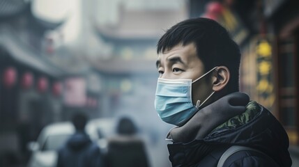 Senior chinese man wearing medical mask 