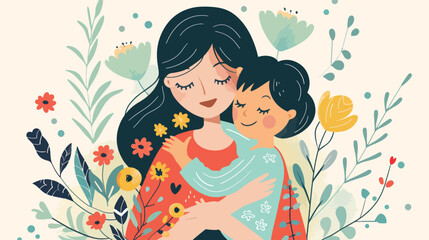 Obraz na płótnie Canvas Vector Young mother holds her son with care and love