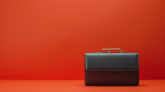 A sleek graphite grey clutch with silver accents on a bright orange background, making a chic and modern statement with room for copy. 4K,