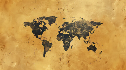 vintage world map with countries on old grunge paper