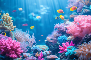 Colorful coral reef with tropical fish underwater