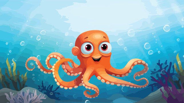 cartoon octopus close up swimming in the sea 