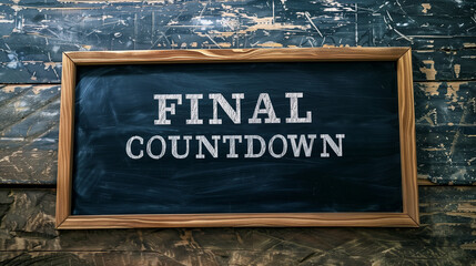Final countdown on dark chalkboard background against wooden background