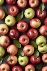 Apples frame on background. Top view of fresh apples on background. Heap of fresh and ripe apples.