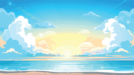 Fototapeta na wymiar Flat Vector Cartoon Sky Blue Cloud Background