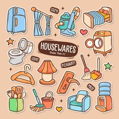 Housewares Cute Doodle Vector Sticker Collection 2