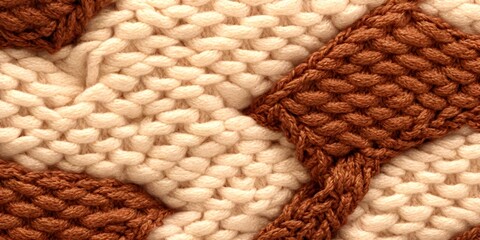 The texture of a knitted wool product. A solid background of wool yarn in beige-brown color.