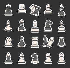 Chess pieces. Sticker Bookmark. King, queen, bishop, knight, rook, pawn. Hand drawn style. Vector drawing. Collection of design elements. Vector drawing. Collection of design elements.