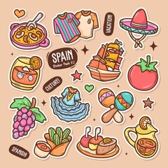Spain Cute Doodle Vector Sticker Collection 2