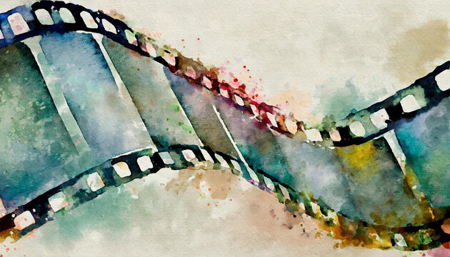 Photographic film, watercolor art, canvas background, copy space on one side