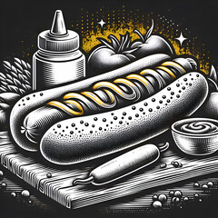 Scratchboard Delicious Hot Dog with Mustard