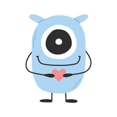 Cute monster in flat style. Hand drawn baby monster. Vector illustration. Kids monster isolated on white background.