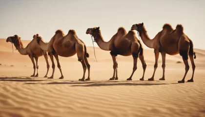 Fototapeten body view of camel herd at desert, side view  © abu