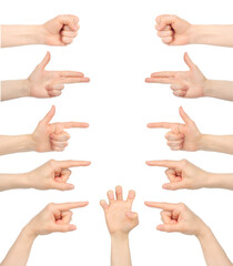Set of Woman hands with different gestures, isolated on transparent background