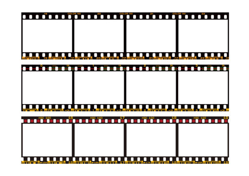Vector pack of photographic analog films borders with barcodes