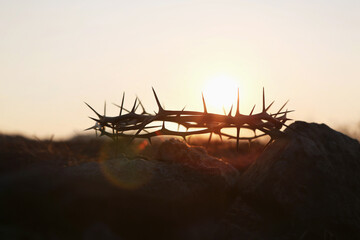 Calvary hill Golgotha cross of Jesus Christ crown of thorns symbolizing passion and suffering...