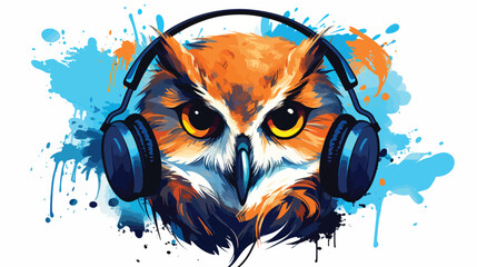 owl bird animal in headphone singing and hear music
