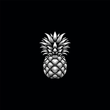 Pineapple Panache: Dynamic Black & White Illustration with Subtle White Outlines, Showcasing the Boldness and Intricacies of Tropical Flavor in Monochrome Elegance.