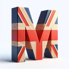 Fototapeta na wymiar M letter United Kingdom letters shape 3D wooden Lettering Typeface. AI generated illustration