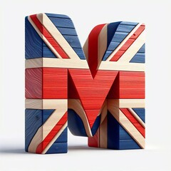 M letter United Kingdom letters shape 3D wooden Lettering Typeface. AI generated illustration