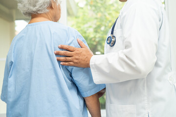 Doctor check and help Asian elderly woman patient with love, care, helping, encourage and empathy...