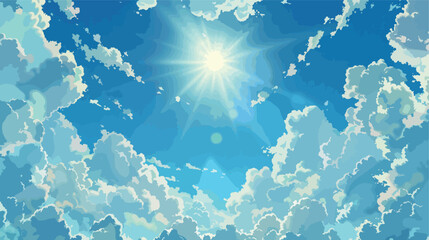 Fototapeta na wymiar Vector Blue sky with clouds. Anime style background 